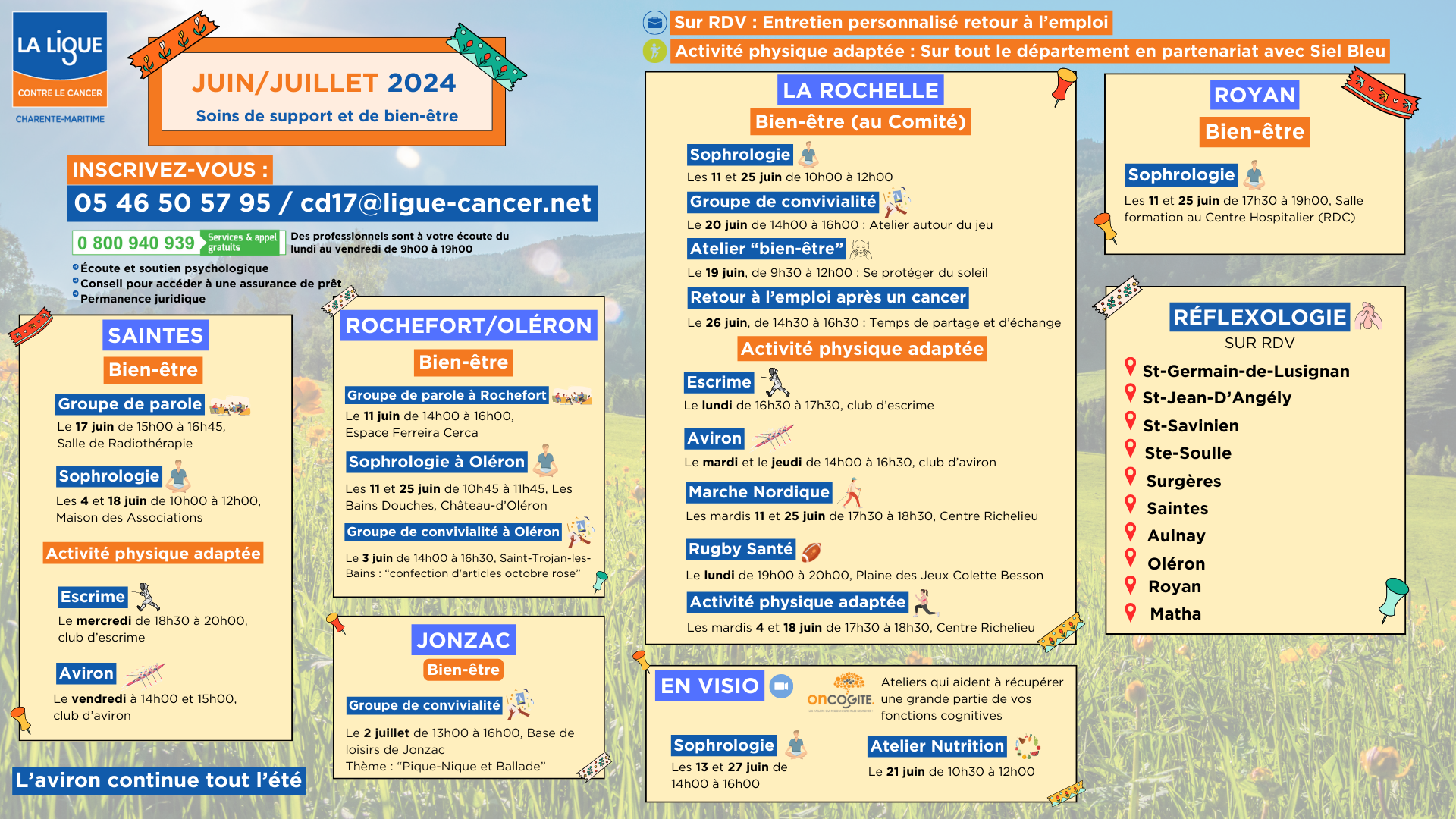 Calendrier des activités Juin et Juillet 2024