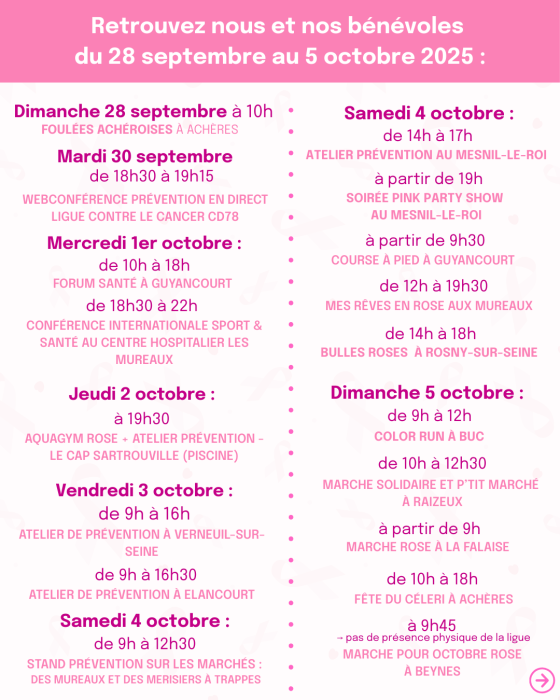 calendrier semaine 1 octobre rose