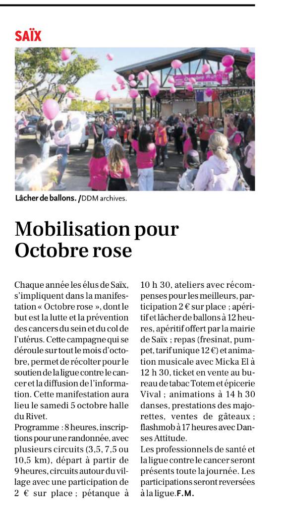 Article - Octobre Rose 2024 Tarn